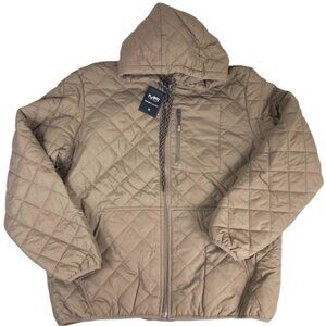 Mack Russo Quilted Bomber Jacket Men's XL Tan Hooded Zip Puffer NWT